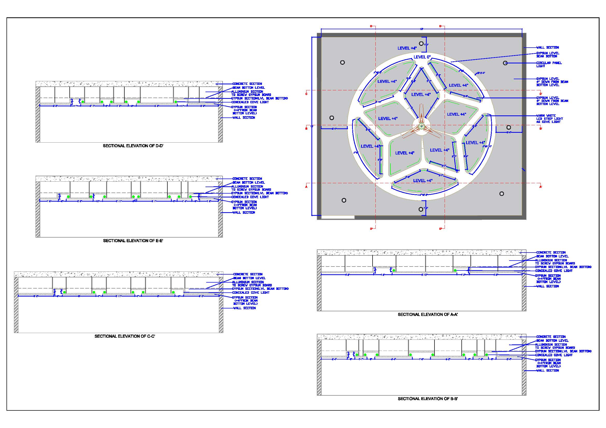 False Ceiling CAD Design (18'x16') with Circular Flower Pattern